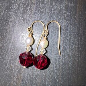 Elegant Gold and Red Beaded Earrings